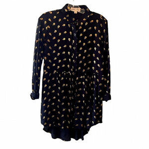 LUNA Moon Buttoned Tunic Black With Gold Colour Feathers Size Small